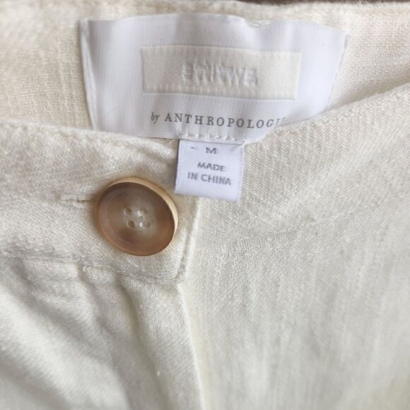 ETT Twa By Anthroplogie White Wide Leg Linen Pants with Poms Size Medium - Picture 9 of 9